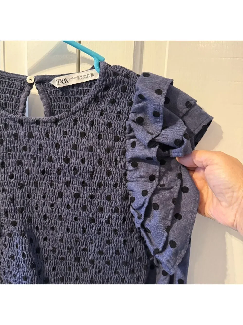 Zara Dark Blue Polka Dot Ruffle Crop Top